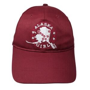 Alaska Girl Strapback Baseball Cap Red One Size Adjustable Embroidered Patriotic